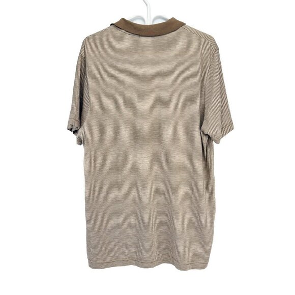 THEORY Bron D.Cosmos Striped Brown Beige Preppy 100% Cotton Polo sz XL - Picture 2 of 5